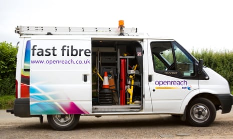 A BT Openreach van for fitting superfast fibre broadband.