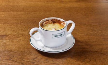 ‘Deep, almost chewy’: French onion soup.