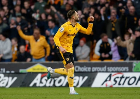 Matheus Cunha of Wolverhampton Wanderers celebrates after scoring his second goal.