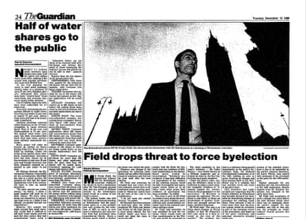 Thames Water’s privatisation article, Guardian, 12 December 1989.