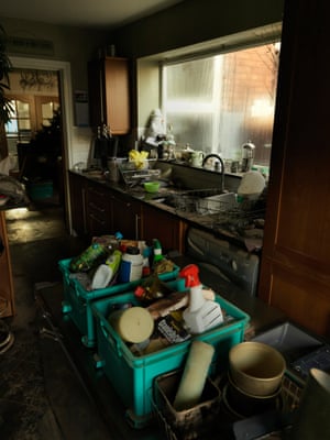 Inside a kitchen on Warwick Road after the flood had subsided