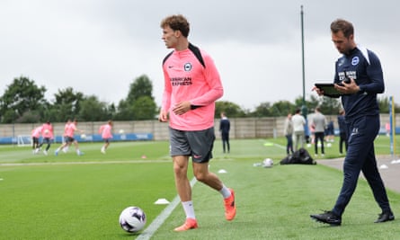 Brighton’s Mats Wieffer (centre) takes part in a pre-season training session. The Netherlands international signed from Feyenoord on a contract until 2029. In two seasons with Feyenoord the 24-year-old defensive midfielder contributed nine goals and 11 assists in 79 games.