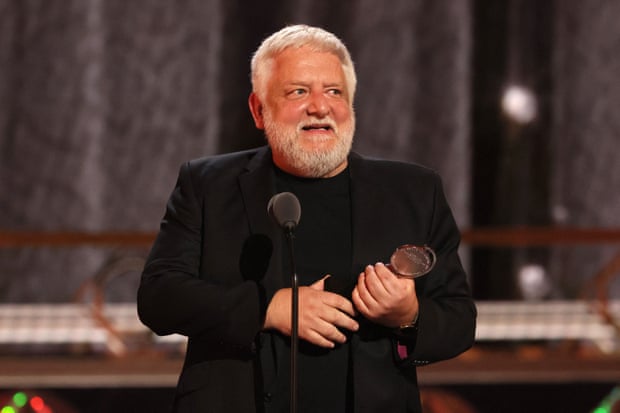 Simon Russell Beale accepts his award for best actor in a lead role for The Lehman Trilogy, at the Tony awards in New York, June 2022.
