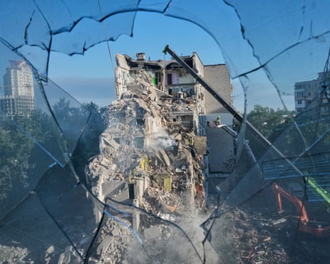 A residential apartment building is seen damaged after a Russian strike on Kyiv, Ukraine.