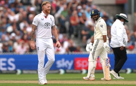 England's Ben Stokes reacts during the second day of the fourth Test against India.