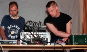 Mika Vainio, left, and Ilpo Vaisanen performing as Pan Sonic in Brooklyn in 2000.