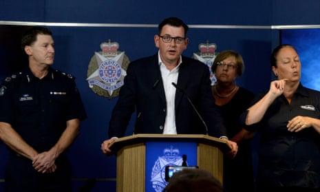 The deputy police commissioner, Shane Patton, the premier, Daniel Andrews, and the police minister, Lisa Neville