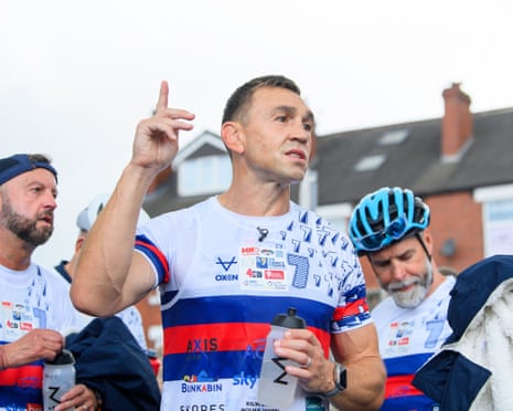 Kevin Sinfield passes through Wakefield during his ultramarathon challenge
