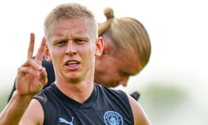Manchester City Training Session<br>HOUSTON, TX - JULY 17: Manchester City's Oleksandr Zinchenko and Erling Haaland in action during training at Houston Sports Park on July 17, 2022 in Houston, Texas. (Photo by Tom Flathers/Manchester City FC via Getty Images)