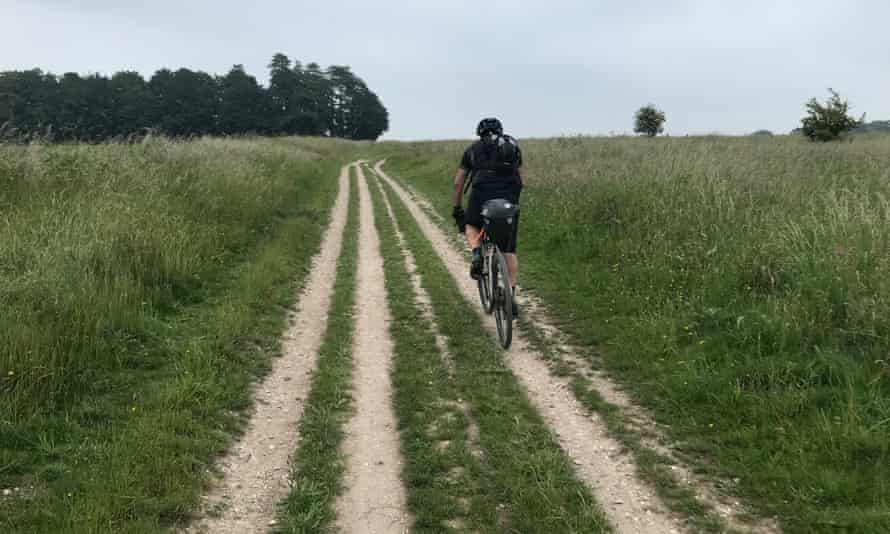Cycling along the Ridgeway, part of the King Alfred’s Way.