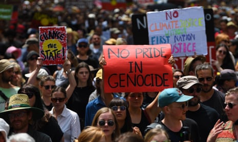 Protesters demonstrate against 26 January celebrations during the Invasion Day rally in Melbourne