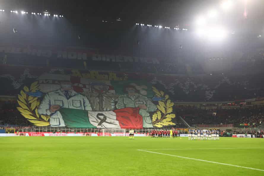 Milan fans display a banner thanking healthcare workers.