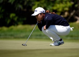 Nasa Hataoka lines up a putt on the final day.