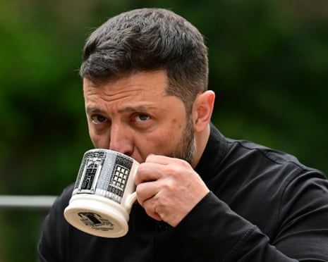 Ukrainian president Volodymyr Zelenskyy in the garden of number 10 Downing Street, London.