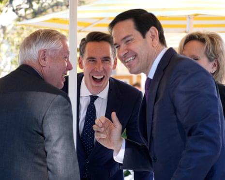 Lindsey Graham, Josh Hawley, and Marco Rubio seen during a lunch in the Rose Garden.