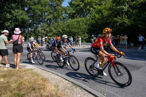 Anouska Koster of team Uno-X Mobility in the front of a breakaway group.