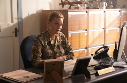 Romola Garai in military uniform at a desk in Vigil