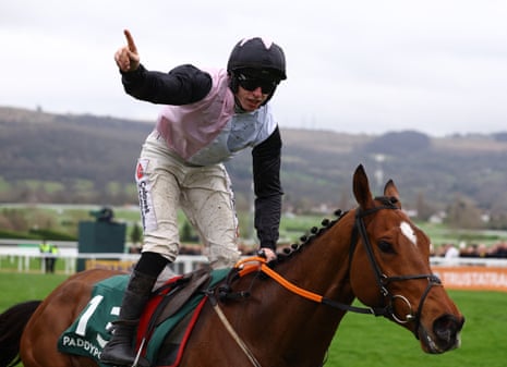Jack Kennedy on Teahupoo celebrates after winning the Stayers’ Hurdle.