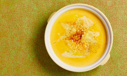Lindsey Bareham’s pumpkin and cheese soup.