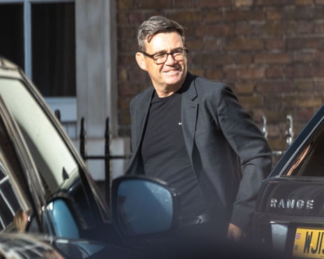 Andy Burnham is seen arriving at his temporary headquarters in Westminster.