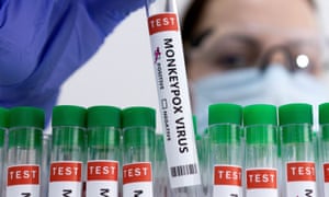 Test tubes labelled 'monkeypox virus positive'. Photograph: Dado Ruvic/Reuters