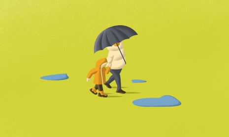 Walking in the rain illustration
