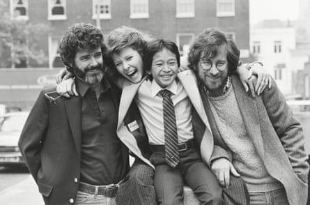 George Lucas, Kate Capshaw, Ke Huy Quan and Steven Spielberg in London in 1984.