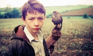 Actor David Bradley holding a kestrel in Ken Loach's 1969 film Kes