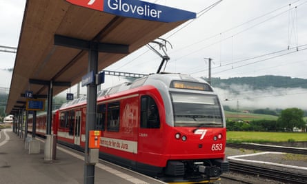 The train to La Chaud-de-Fonds on the platform at Glovelier