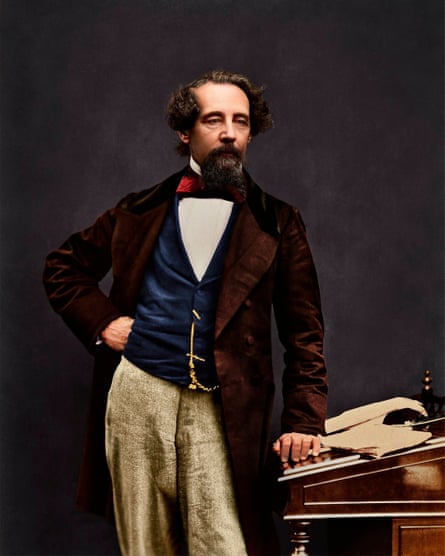 A colourised photo of Charles Dickens.
