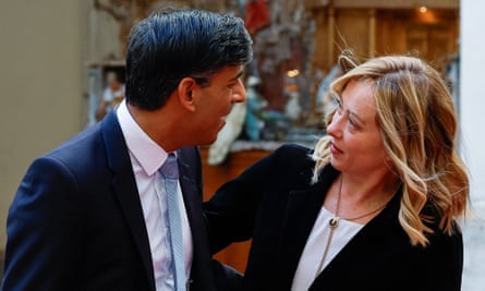 Italy’s prime minister, Giorgia Meloni, meets Rishi Sunak in Rome, 16 December 2023. REUTERS/Remo Casilli