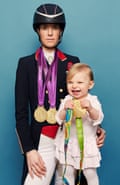 Charlotte Dujardin with Isabella, one, holding one of her mum’s medals