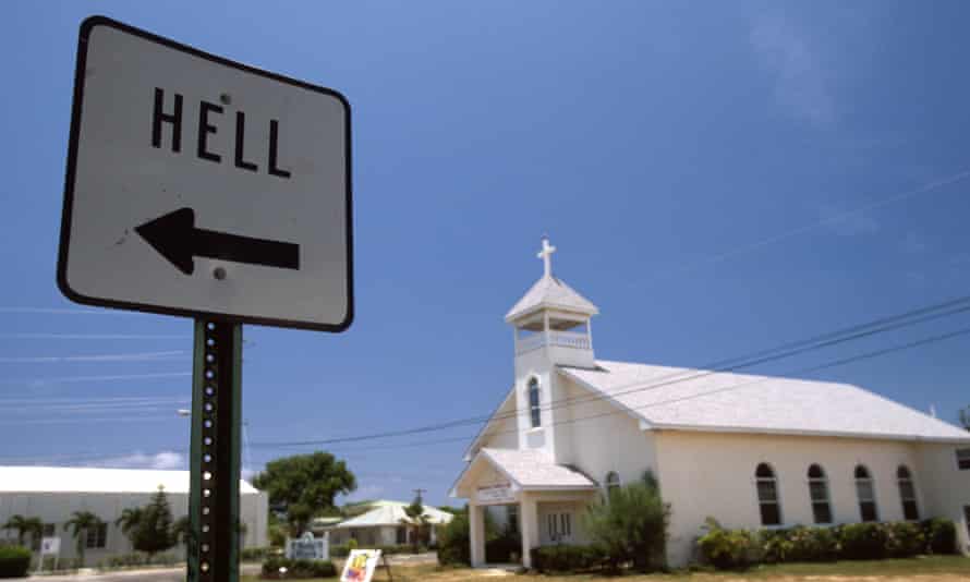 Cayman Islands road sign pointing the way to a town called Hell