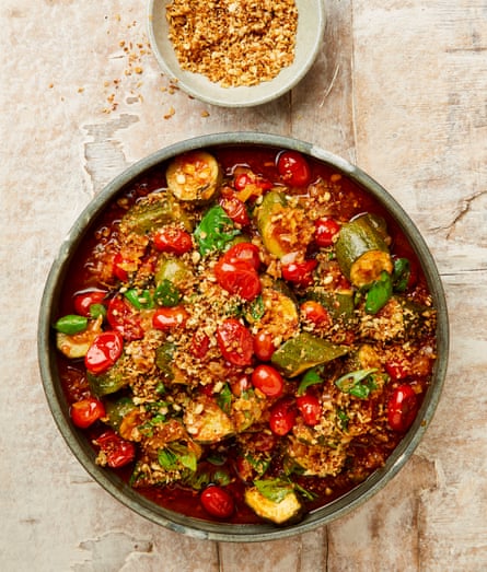Yotam Ottolenghi’s slow cooked courgettes and tomatoes with pangrattato.