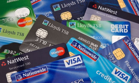 Various credit cards and bankcards from British banks.