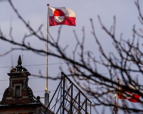 The Greenlandic flag Erfalasorput flies on the Tivoli Castle in Tivoli in Copenhagen, Denmark.