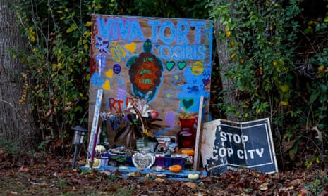 A memorial to the activist known as Tortuguita, who was killed by police as he demonstrated against the police project.
