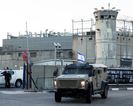 An Israeli vehicle outside Ofer prison in the Israeli-occupied West Bank.