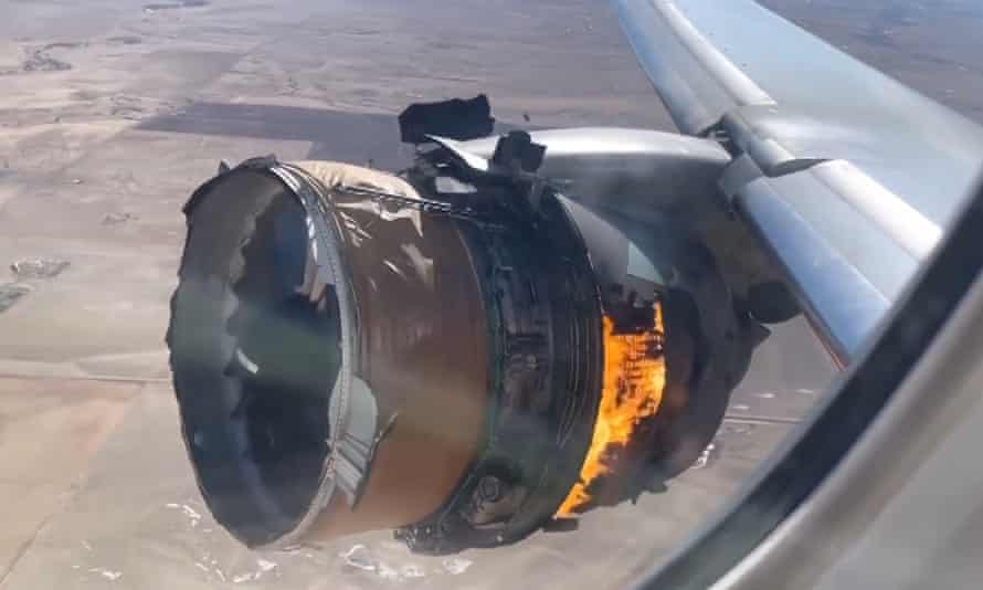A photo taken from inside Flight 328 of the engine that failed.