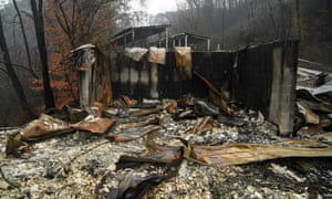 A house ruined by fire in Pigeon Forge, Tennessee, close to the Dollywood theme park.