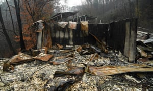 A house ruined by fire in Pigeon Forge, Tennessee, close to the Dollywood theme park.