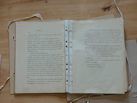 Typewritten Polish written on pages in a ring binder