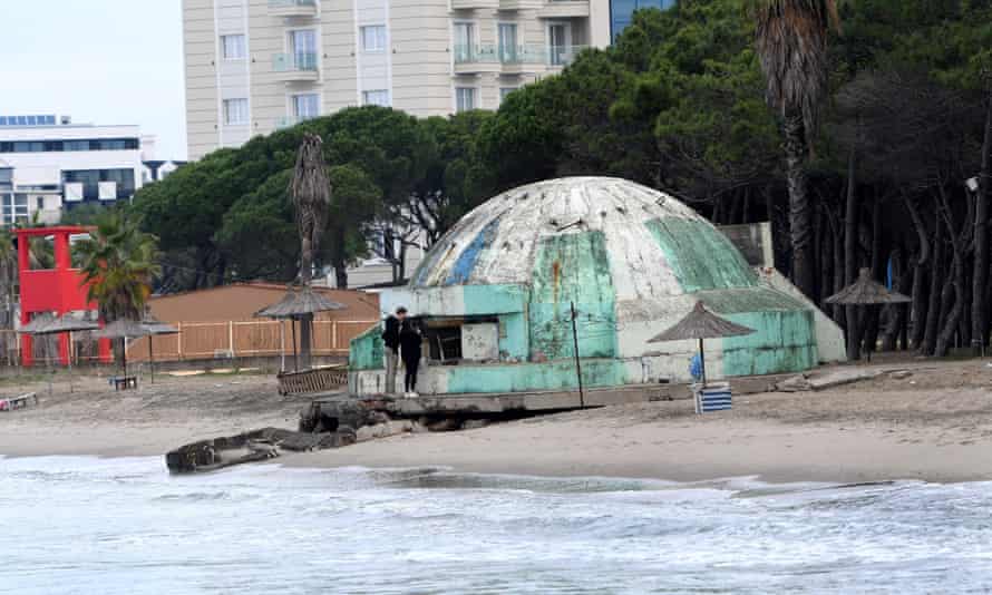 A communist-era bunker built on an Adriatic beach in Qerret.