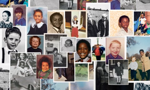 Collaged childhood photos of people who have been in care