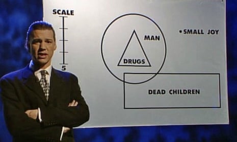 Chris Morris in Drugs, an episode of cult ‘fake news’ show Brass Eye.