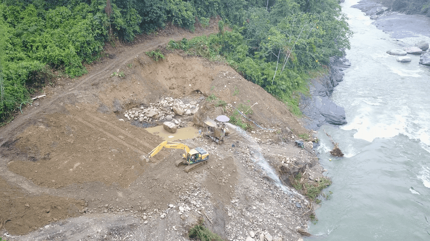 The mining site recently discovered by the A’I Cofan upriver from Sinangoe. Photograph: Nicolas Mainville/Amazon Frontlines