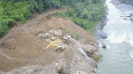 The mining site recently discovered by the A’I Cofan upriver from Sinangoe.