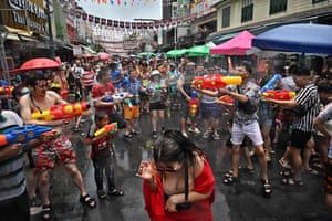A mass water fight on Khao San Road in Bangkok