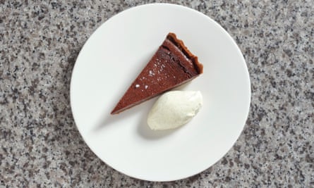 ‘A filling the colour of a night sky’: malt and chocolate tart.