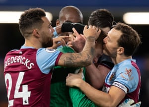 Hammers goalkeeper David Martin is congratulated by his teammates after keeping a clean sheet on his debut and helping West Ham end a seven-game winless run.